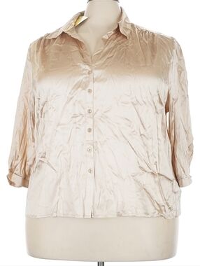 Dialogue Silk Button Down Blouse NWT Champagne Gold Tab Sleeve Plus Size 3X
